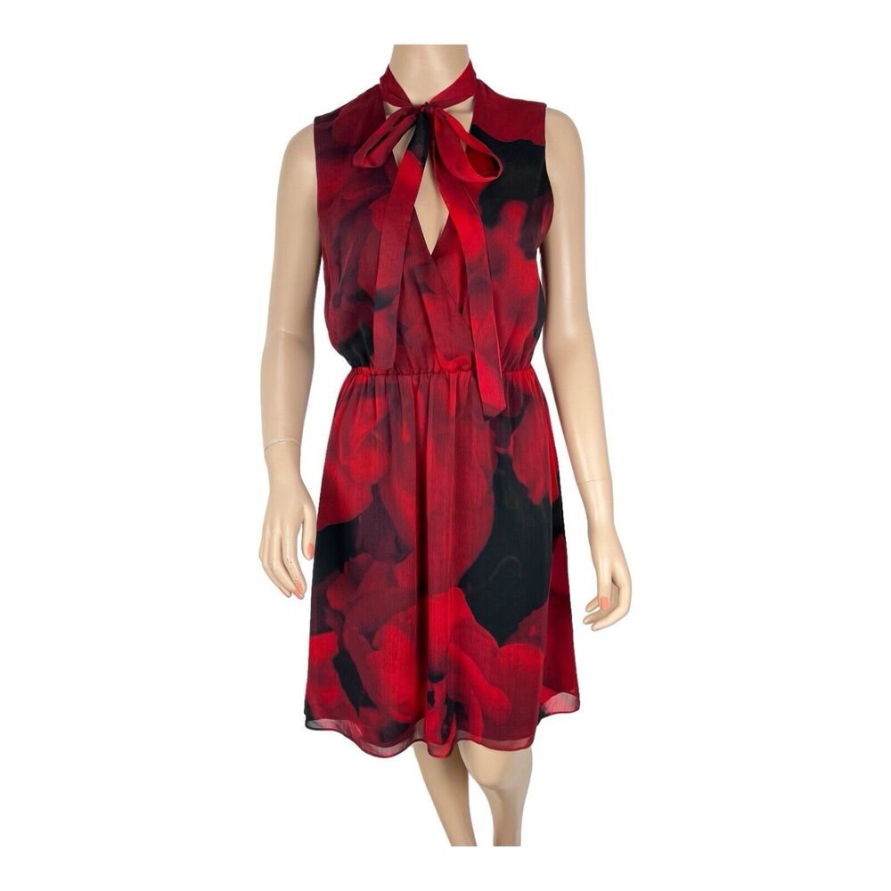 Alice & Olivia Rose Floral Print Sleeveless Tie Neck Dress Sz 4 Lined